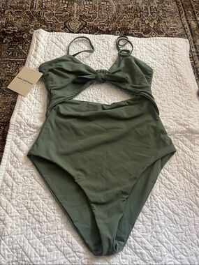Mara Hoffman Olive Green One-Piece Swimsuit with Knot Front